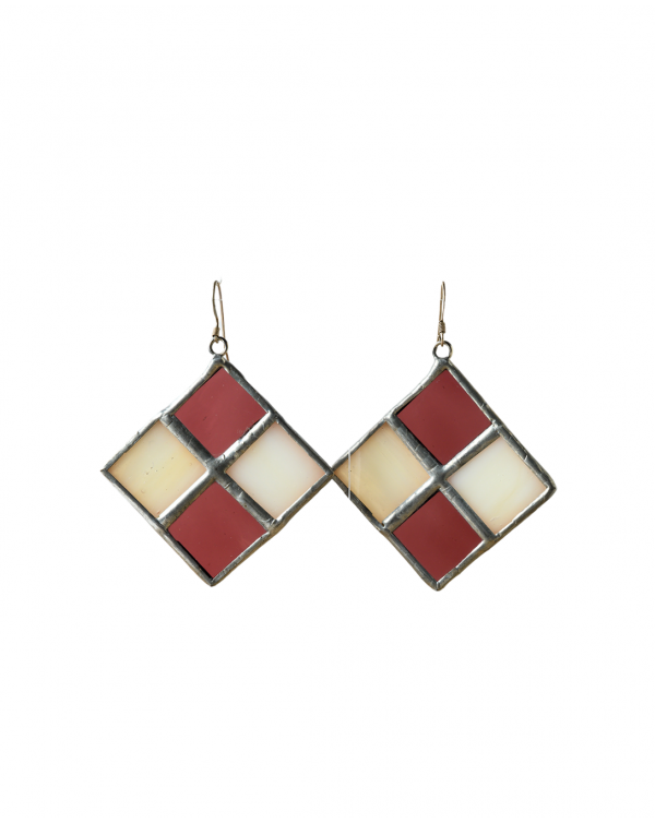 Red and White Glass Pendant Earrings